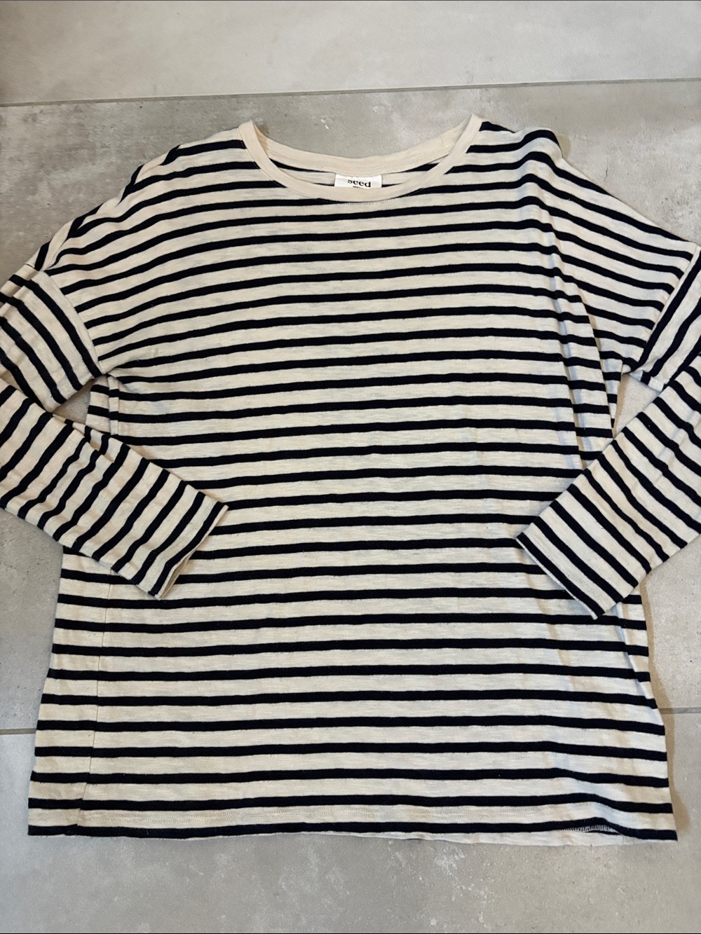 Seed Heritage Navy & Cream Striped Long-Sleeve Tee